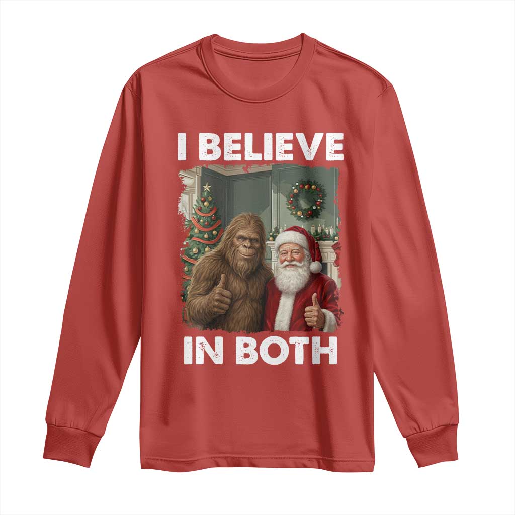 Funny Christmas Santa Bigfoot Long Sleeve Shirt I Believe In Both Xmas Holiday TS11 Red Print Your Wear
