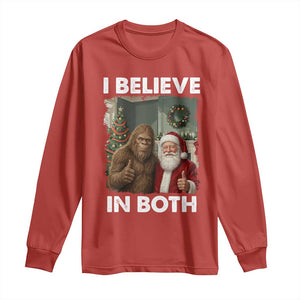 Funny Christmas Santa Bigfoot Long Sleeve Shirt I Believe In Both Xmas Holiday TS11 Red Print Your Wear