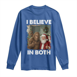 Funny Christmas Santa Bigfoot Long Sleeve Shirt I Believe In Both Xmas Holiday TS11 Royal Blue Print Your Wear