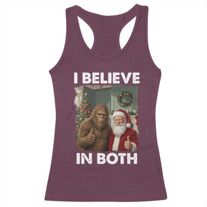 Funny Christmas Santa Bigfoot Racerback Tank Top I Believe In Both Xmas Holiday TS11 Maroon Print Your Wear