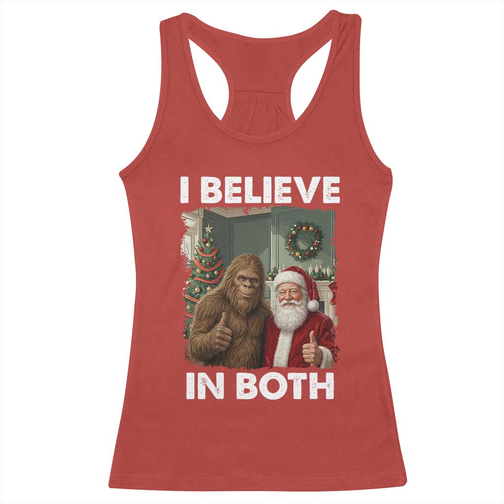Funny Christmas Santa Bigfoot Racerback Tank Top I Believe In Both Xmas Holiday TS11 Red Print Your Wear