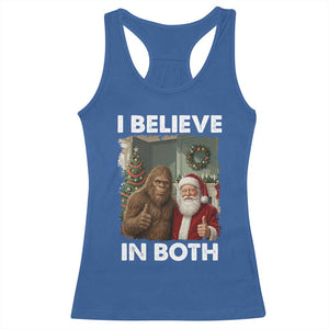 Funny Christmas Santa Bigfoot Racerback Tank Top I Believe In Both Xmas Holiday TS11 Royal Blue Print Your Wear