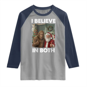 Funny Christmas Santa Bigfoot Raglan Shirt I Believe In Both Xmas Holiday TS11 Sport Gray Navy Print Your Wear