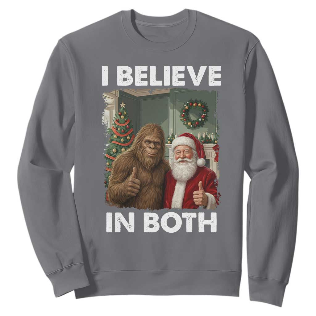Funny Christmas Santa Bigfoot Sweatshirt I Believe In Both Xmas Holiday TS11 Charcoal Print Your Wear