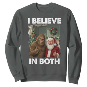 Funny Christmas Santa Bigfoot Sweatshirt I Believe In Both Xmas Holiday TS11 Dark Heather Print Your Wear