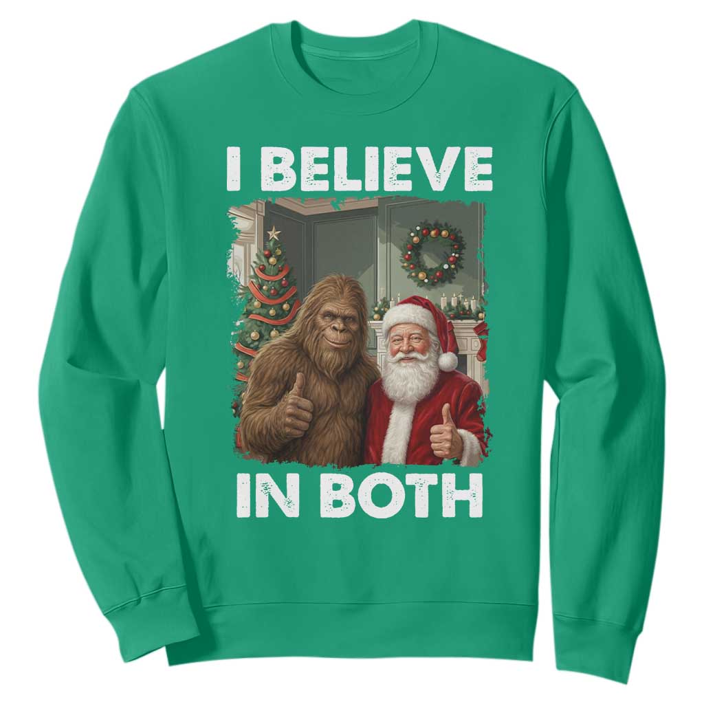 Funny Christmas Santa Bigfoot Sweatshirt I Believe In Both Xmas Holiday TS11 Irish Green Print Your Wear