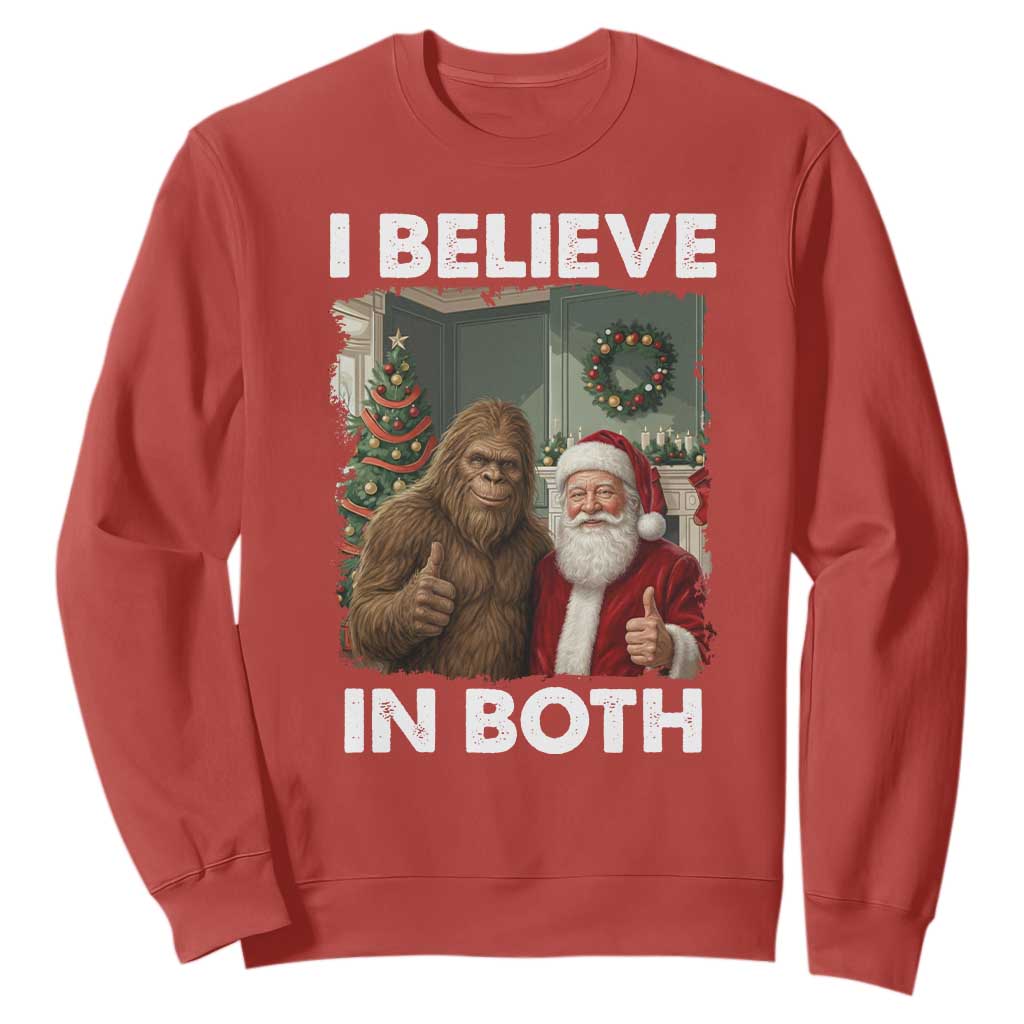 Funny Christmas Santa Bigfoot Sweatshirt I Believe In Both Xmas Holiday TS11 Red Print Your Wear