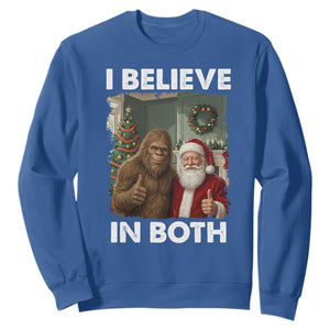 Funny Christmas Santa Bigfoot Sweatshirt I Believe In Both Xmas Holiday TS11 Royal Blue Print Your Wear