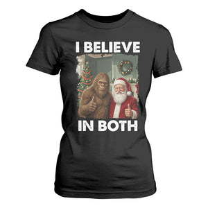 Funny Christmas Santa Bigfoot T Shirt For Women I Believe In Both Xmas Holiday TS11 Black Print Your Wear