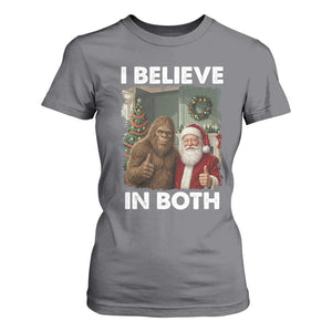 Funny Christmas Santa Bigfoot T Shirt For Women I Believe In Both Xmas Holiday TS11 Charcoal Print Your Wear