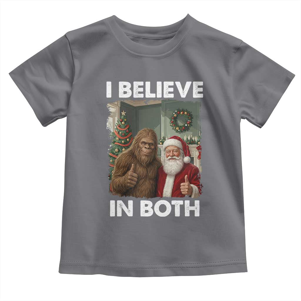 Funny Christmas Santa Bigfoot Toddler T Shirt I Believe In Both Xmas Holiday TS11 Charcoal Print Your Wear