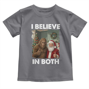 Funny Christmas Santa Bigfoot Toddler T Shirt I Believe In Both Xmas Holiday TS11 Charcoal Print Your Wear