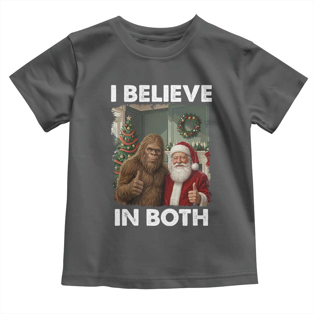 Funny Christmas Santa Bigfoot Toddler T Shirt I Believe In Both Xmas Holiday TS11 Dark Heather Print Your Wear