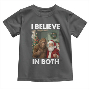 Funny Christmas Santa Bigfoot Toddler T Shirt I Believe In Both Xmas Holiday TS11 Dark Heather Print Your Wear