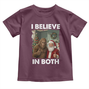 Funny Christmas Santa Bigfoot Toddler T Shirt I Believe In Both Xmas Holiday TS11 Maroon Print Your Wear