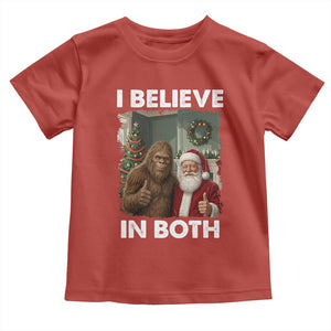 Funny Christmas Santa Bigfoot Toddler T Shirt I Believe In Both Xmas Holiday TS11 Red Print Your Wear