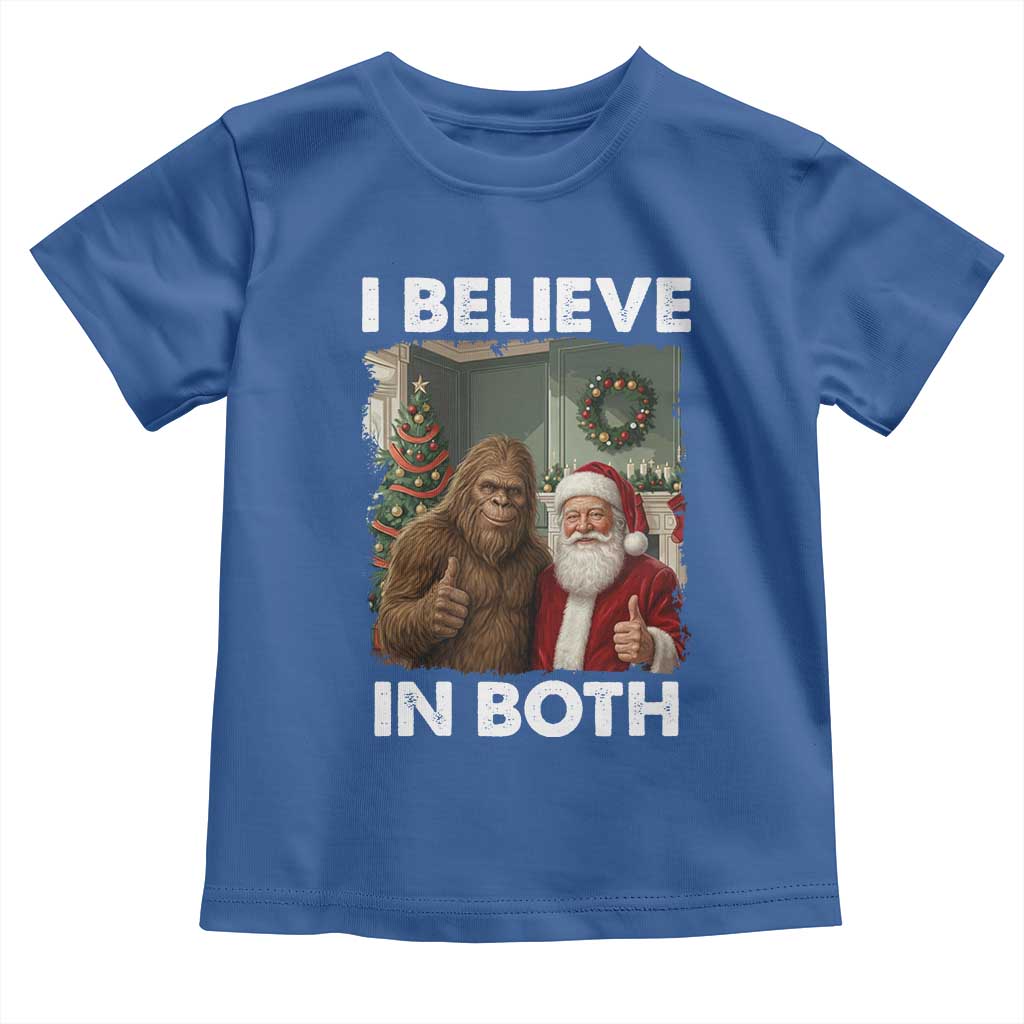 Funny Christmas Santa Bigfoot Toddler T Shirt I Believe In Both Xmas Holiday TS11 Royal Blue Print Your Wear