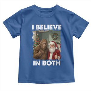 Funny Christmas Santa Bigfoot Toddler T Shirt I Believe In Both Xmas Holiday TS11 Royal Blue Print Your Wear