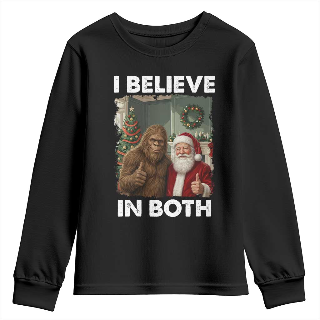 Funny Christmas Santa Bigfoot Youth Sweatshirt I Believe In Both Xmas Holiday TS11 Black Print Your Wear