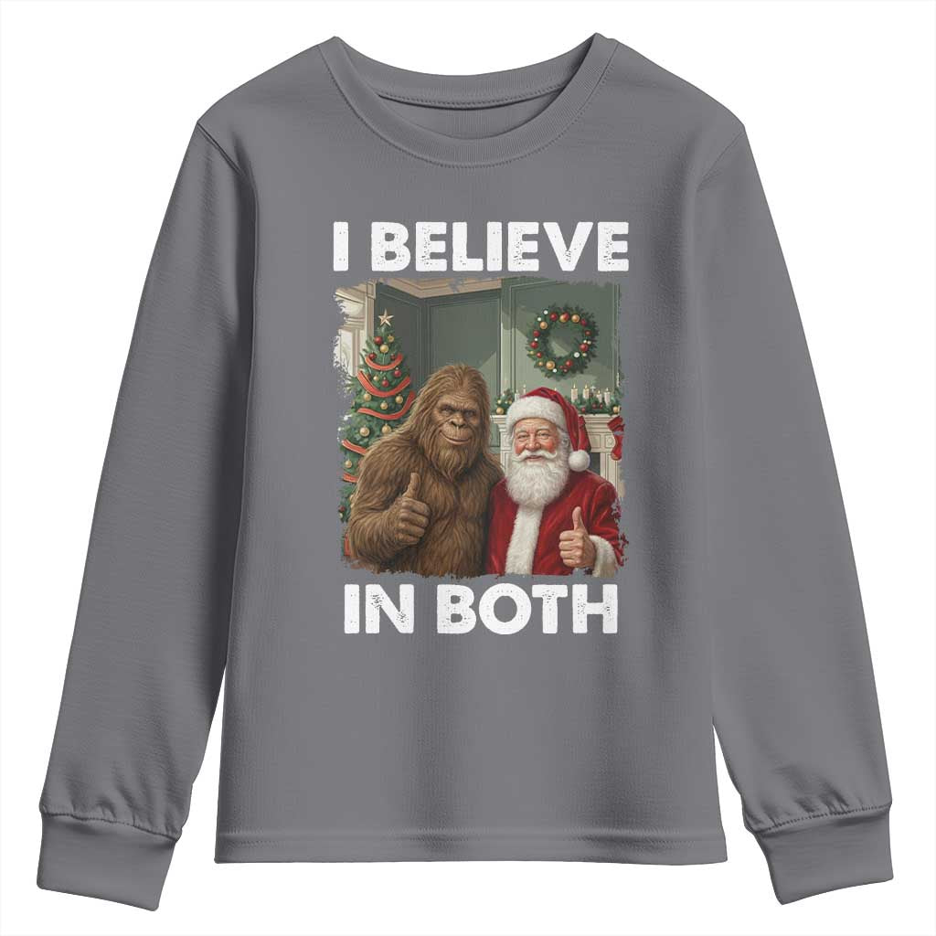 Funny Christmas Santa Bigfoot Youth Sweatshirt I Believe In Both Xmas Holiday TS11 Charcoal Print Your Wear