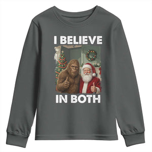 Funny Christmas Santa Bigfoot Youth Sweatshirt I Believe In Both Xmas Holiday TS11 Dark Heather Print Your Wear