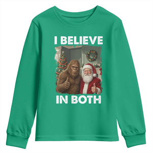 Funny Christmas Santa Bigfoot Youth Sweatshirt I Believe In Both Xmas Holiday TS11 Irish Green Print Your Wear