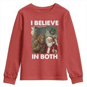 Funny Christmas Santa Bigfoot Youth Sweatshirt I Believe In Both Xmas Holiday TS11 Red Print Your Wear