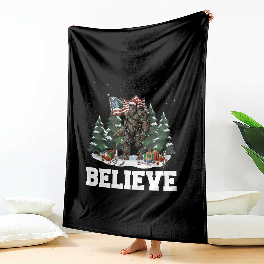 Funny Believe Bigfoot Christmas Throw Blanket American Flag Sasquatch Holiday Gift TS11 Print Your Wear