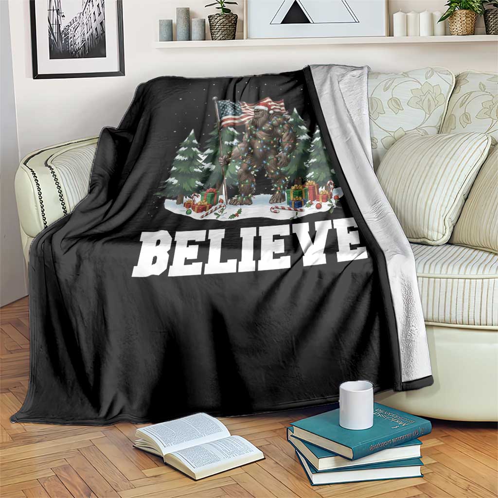 Funny Believe Bigfoot Christmas Throw Blanket American Flag Sasquatch Holiday Gift TS11 Print Your Wear
