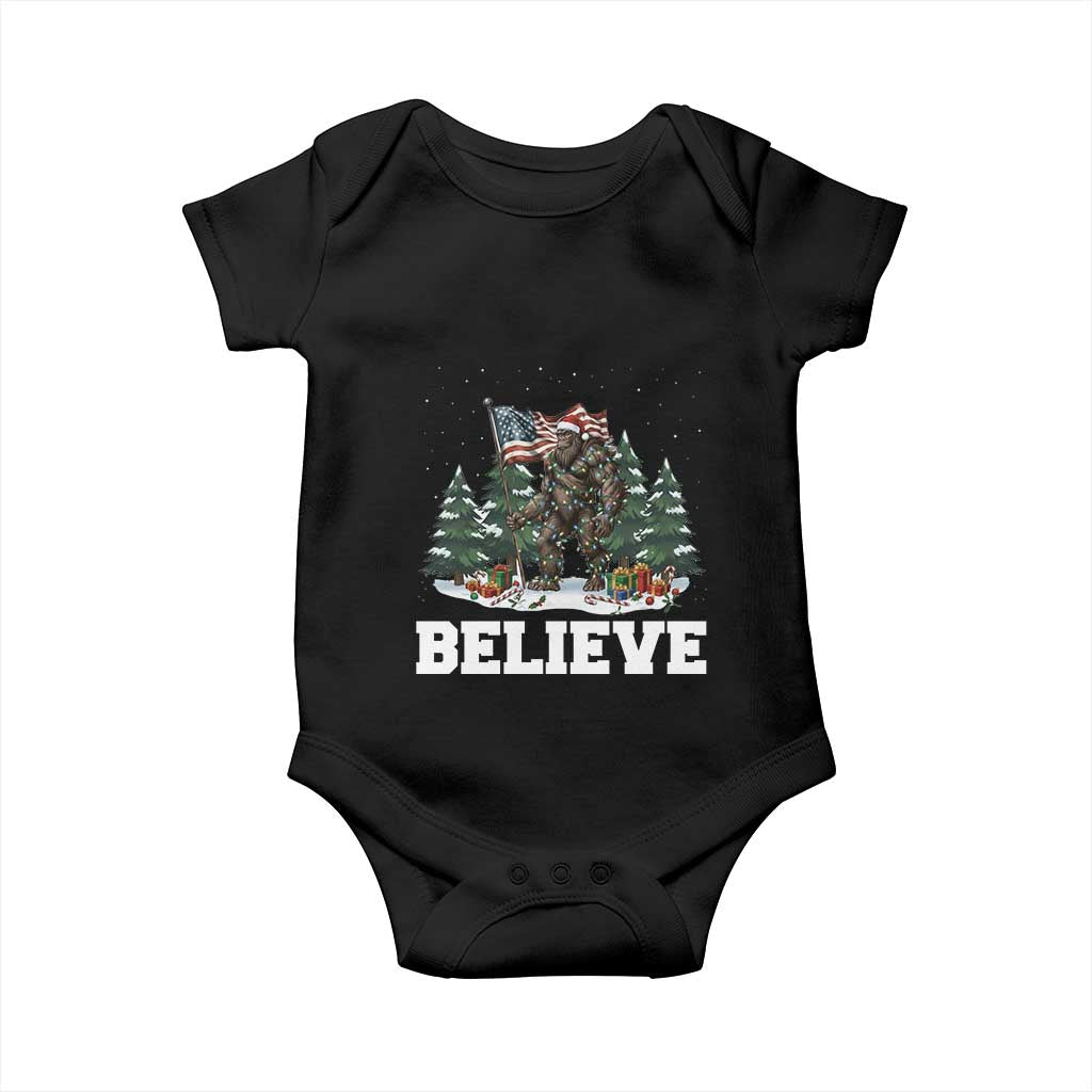 Funny Believe Bigfoot Christmas Baby Onesie American Flag Sasquatch Holiday Gift TS11 Black Print Your Wear