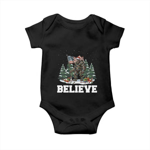 Funny Believe Bigfoot Christmas Baby Onesie American Flag Sasquatch Holiday Gift TS11 Black Print Your Wear