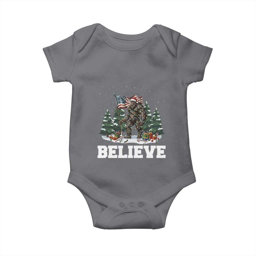 Funny Believe Bigfoot Christmas Baby Onesie American Flag Sasquatch Holiday Gift TS11 Charcoal Print Your Wear