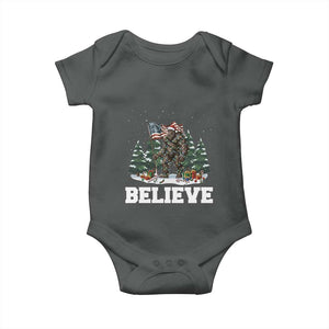 Funny Believe Bigfoot Christmas Baby Onesie American Flag Sasquatch Holiday Gift TS11 Dark Heather Print Your Wear