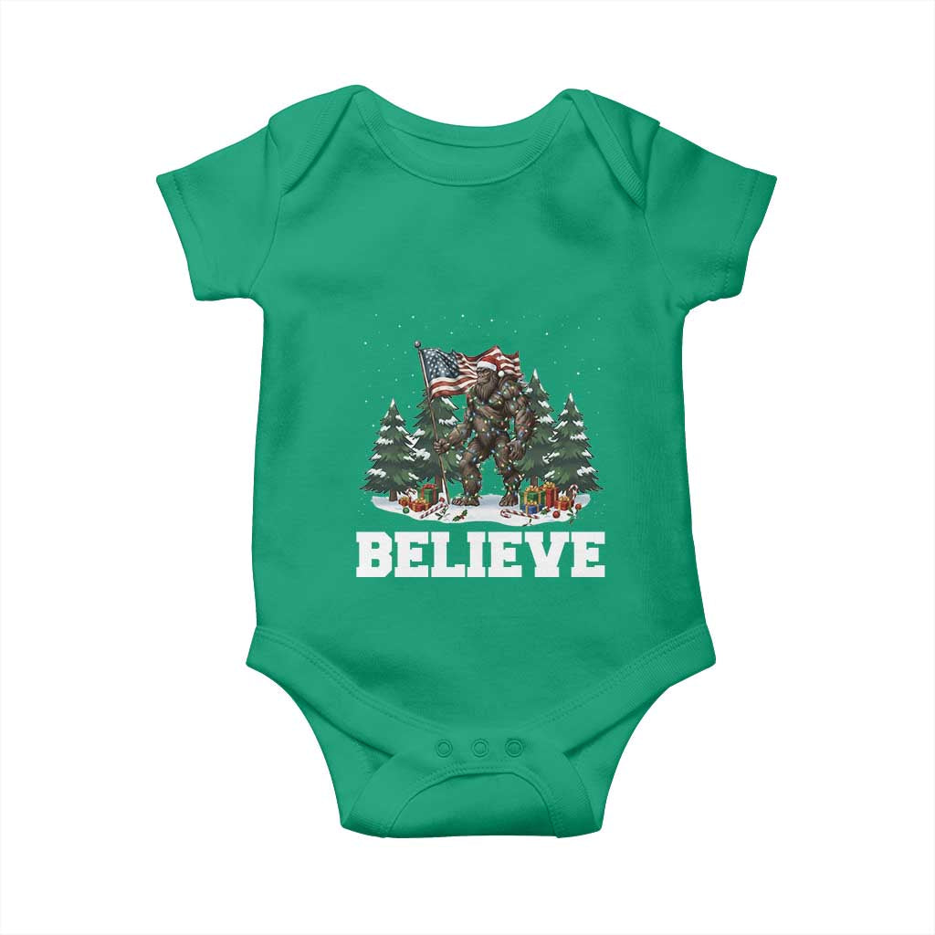 Funny Believe Bigfoot Christmas Baby Onesie American Flag Sasquatch Holiday Gift TS11 Irish Green Print Your Wear