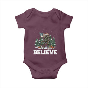 Funny Believe Bigfoot Christmas Baby Onesie American Flag Sasquatch Holiday Gift TS11 Maroon Print Your Wear