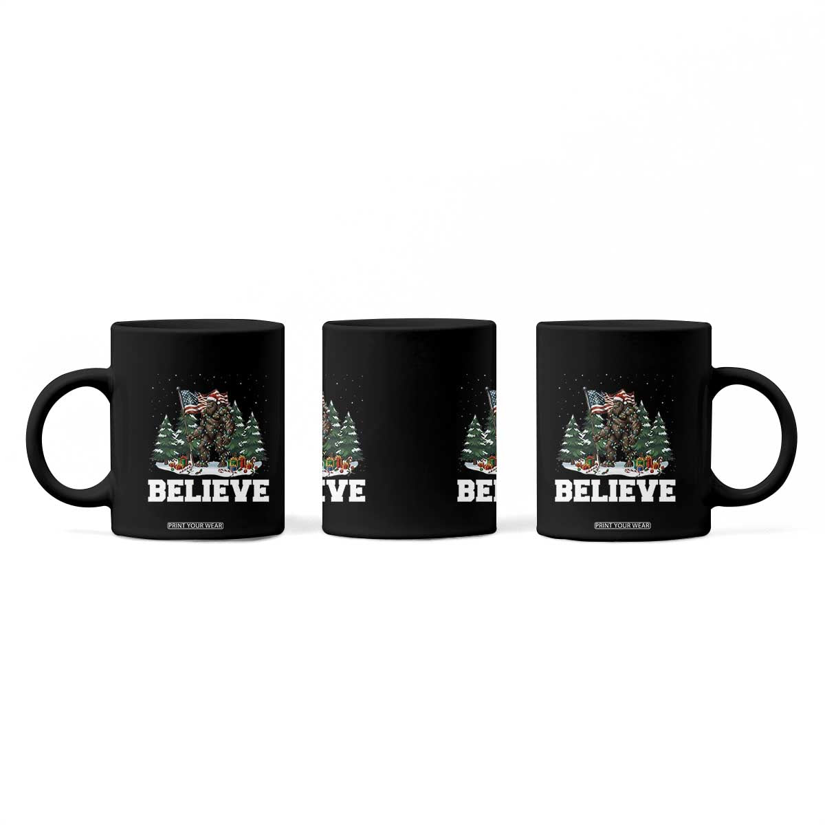 Funny Believe Bigfoot Christmas Coffee Mug American Flag Sasquatch Holiday Gift TS11 Print Your Wear