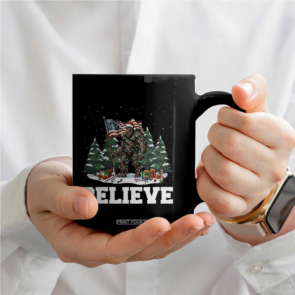 Funny Believe Bigfoot Christmas Coffee Mug American Flag Sasquatch Holiday Gift TS11 Print Your Wear