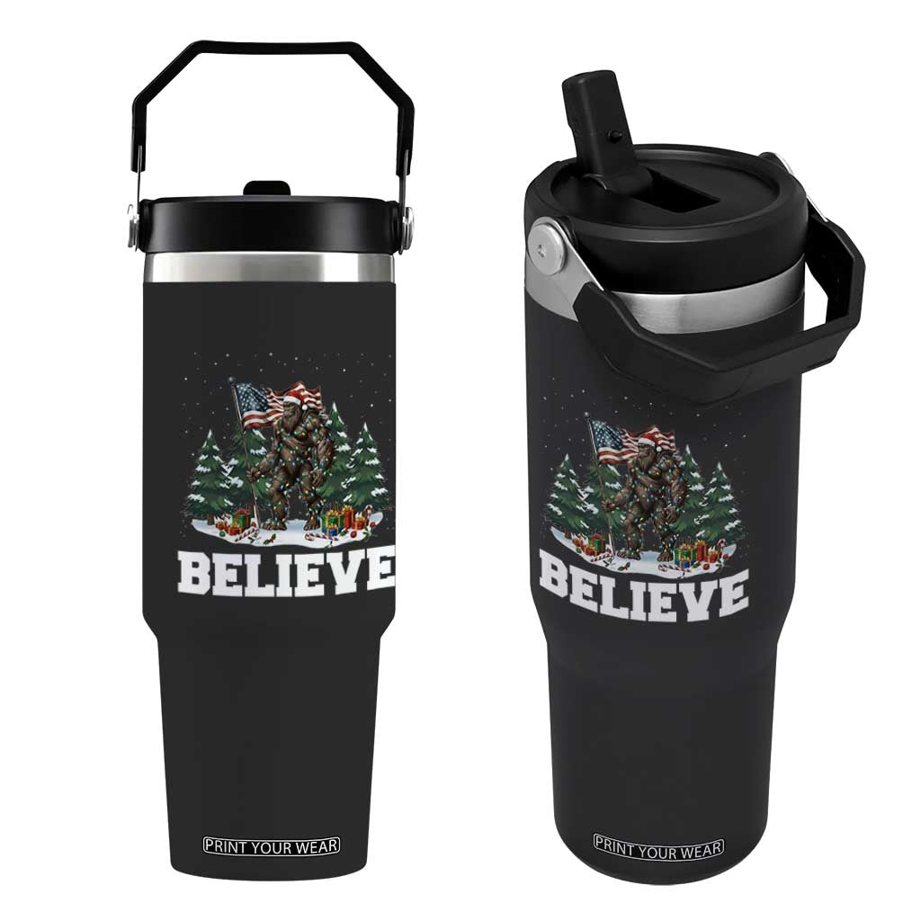 Funny Believe Bigfoot Christmas Flip Straw Tumbler American Flag Sasquatch Holiday Gift TS11 One Size: 30 oz Black Print Your Wear