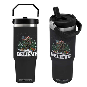 Funny Believe Bigfoot Christmas Flip Straw Tumbler American Flag Sasquatch Holiday Gift TS11 One Size: 30 oz Black Print Your Wear