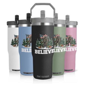 Funny Believe Bigfoot Christmas Flip Straw Tumbler American Flag Sasquatch Holiday Gift TS11 Print Your Wear