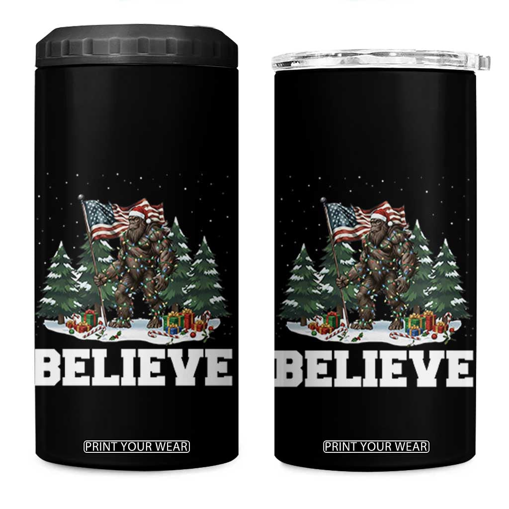 Funny Believe Bigfoot Christmas 4 in 1 Can Cooler Tumbler American Flag Sasquatch Holiday Gift TS11 One Size: 16 oz Black Print Your Wear