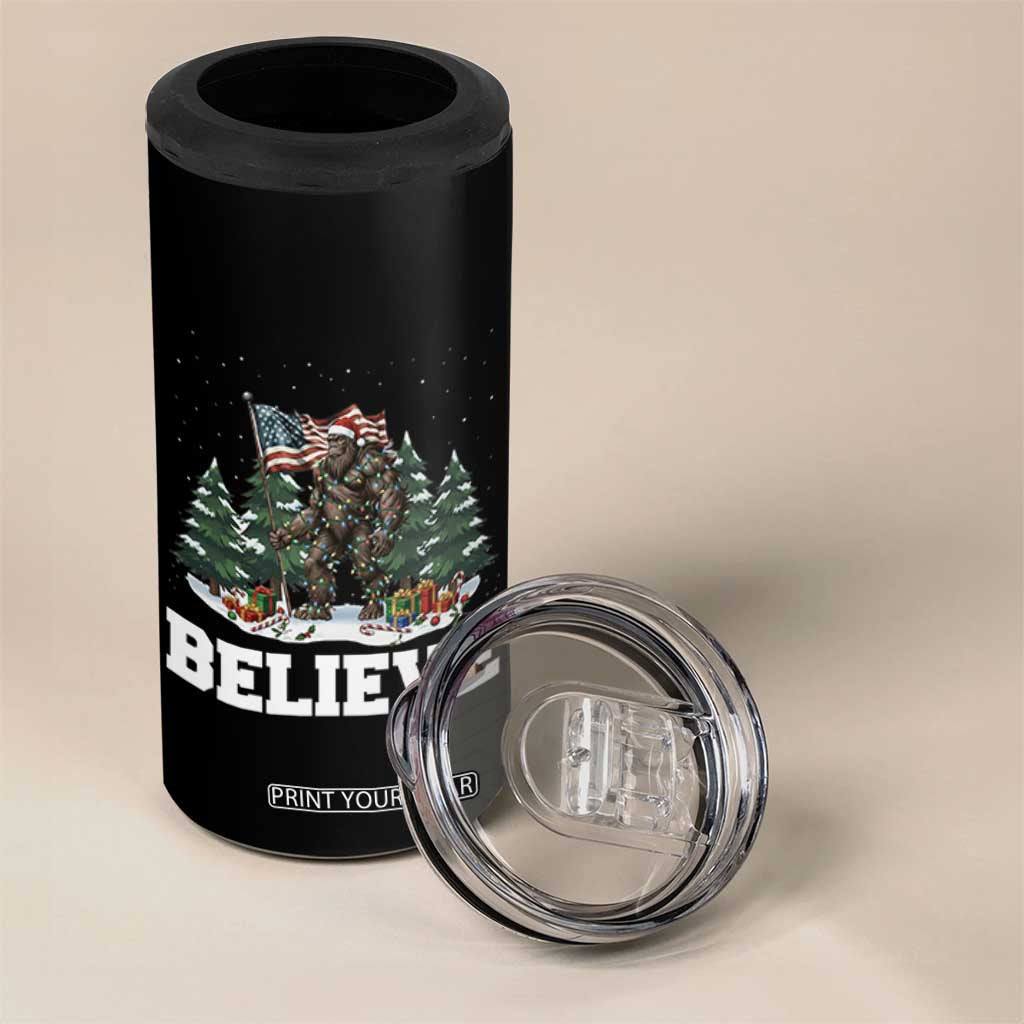 Funny Believe Bigfoot Christmas 4 in 1 Can Cooler Tumbler American Flag Sasquatch Holiday Gift TS11 Print Your Wear