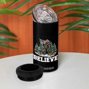 Funny Believe Bigfoot Christmas 4 in 1 Can Cooler Tumbler American Flag Sasquatch Holiday Gift TS11 Print Your Wear