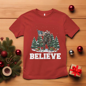 Funny Believe Bigfoot Christmas T Shirt American Flag Sasquatch Holiday Gift TS11 Red Print Your Wear