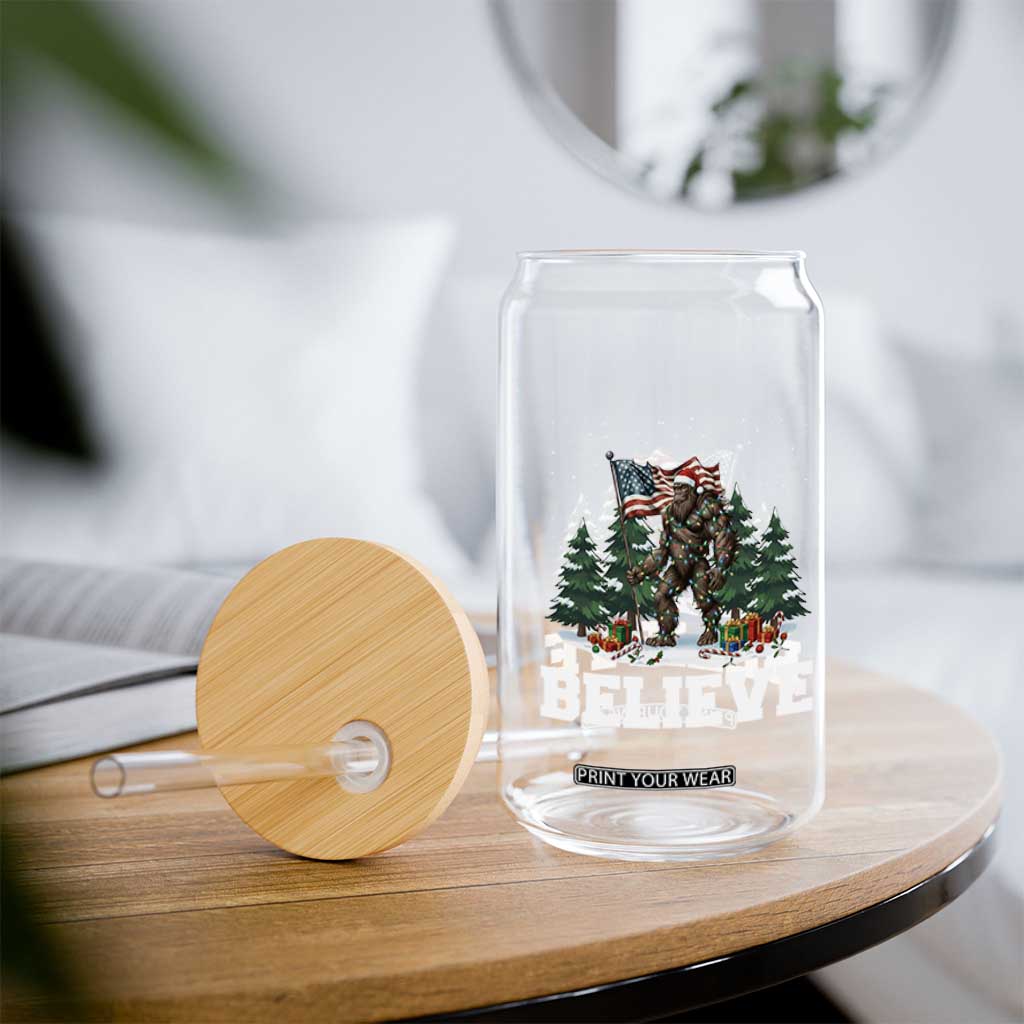 Funny Believe Bigfoot Christmas Glass Can American Flag Sasquatch Holiday Gift TS11 Print Your Wear