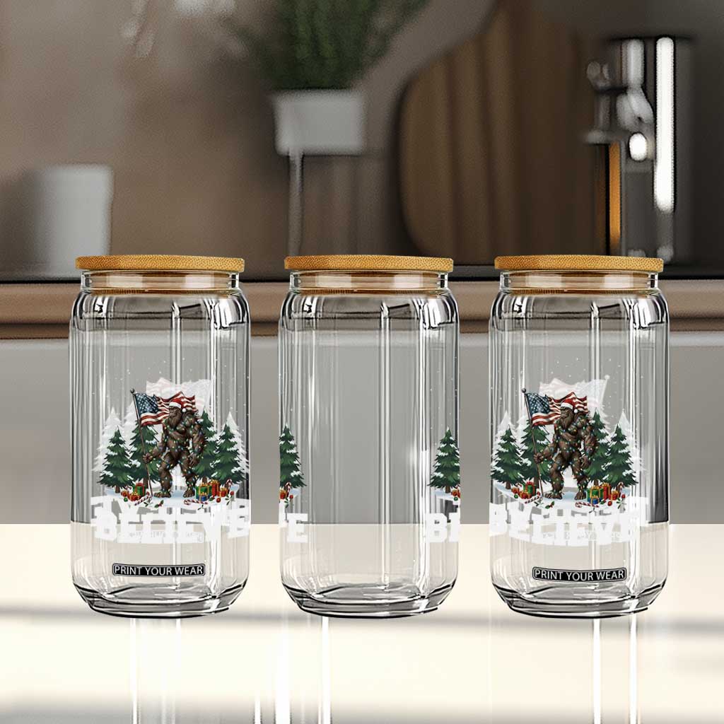 Funny Believe Bigfoot Christmas Glass Can American Flag Sasquatch Holiday Gift TS11 Print Your Wear