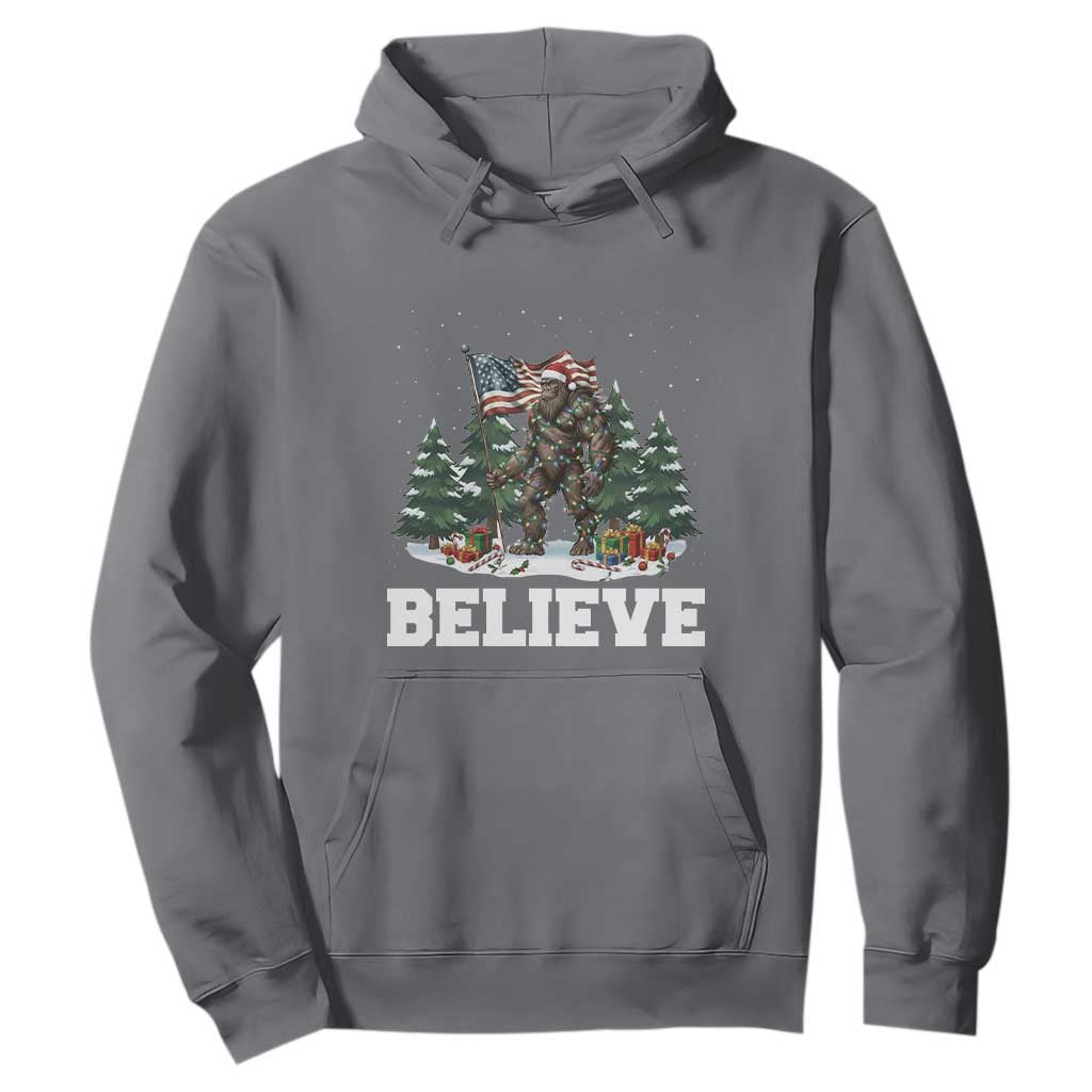 Funny Believe Bigfoot Christmas Hoodie American Flag Sasquatch Holiday Gift TS11 Charcoal Print Your Wear
