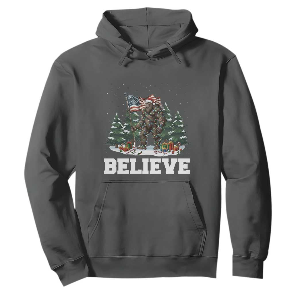 Funny Believe Bigfoot Christmas Hoodie American Flag Sasquatch Holiday Gift TS11 Dark Heather Print Your Wear