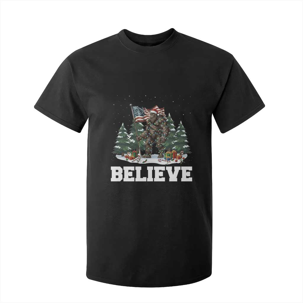 Funny Believe Bigfoot Christmas T Shirt For Kid American Flag Sasquatch Holiday Gift TS11 Black Print Your Wear