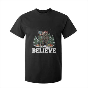 Funny Believe Bigfoot Christmas T Shirt For Kid American Flag Sasquatch Holiday Gift TS11 Black Print Your Wear